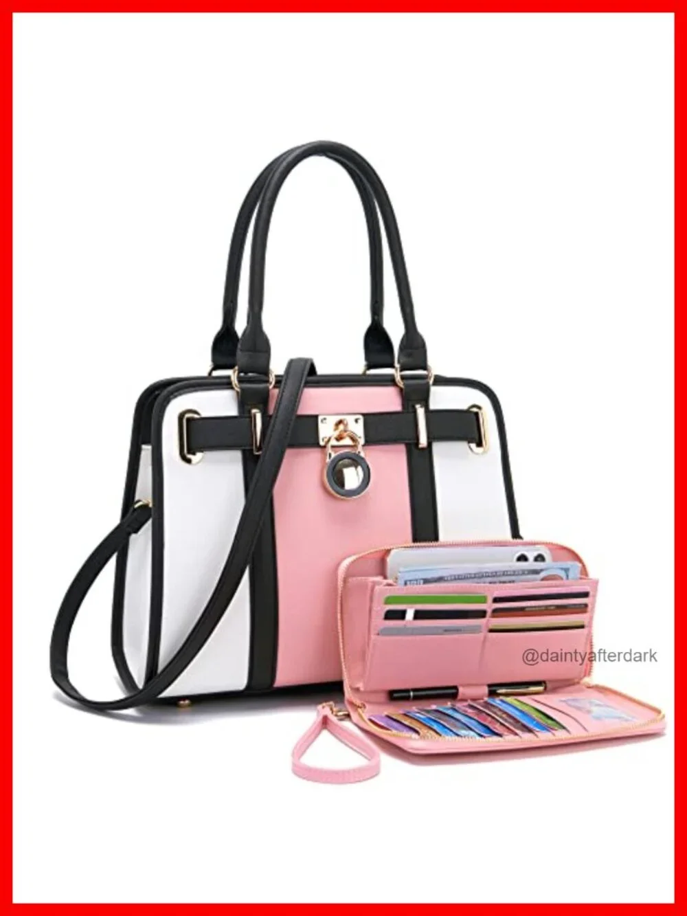 Vegan Leather Satchel Tote Handbag Set with RFID Wallet